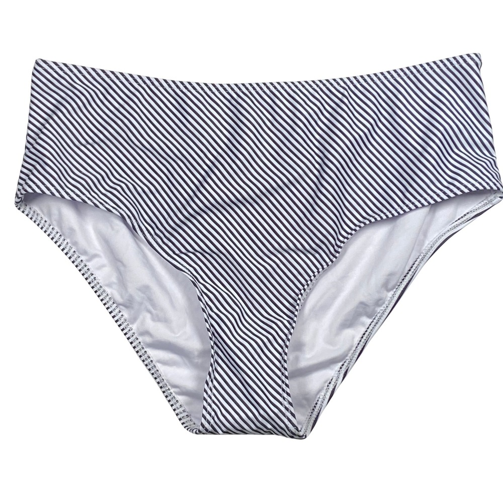Striped Swimsuit Bottoms Women's Size XL High Waist Tummy Control Black White
